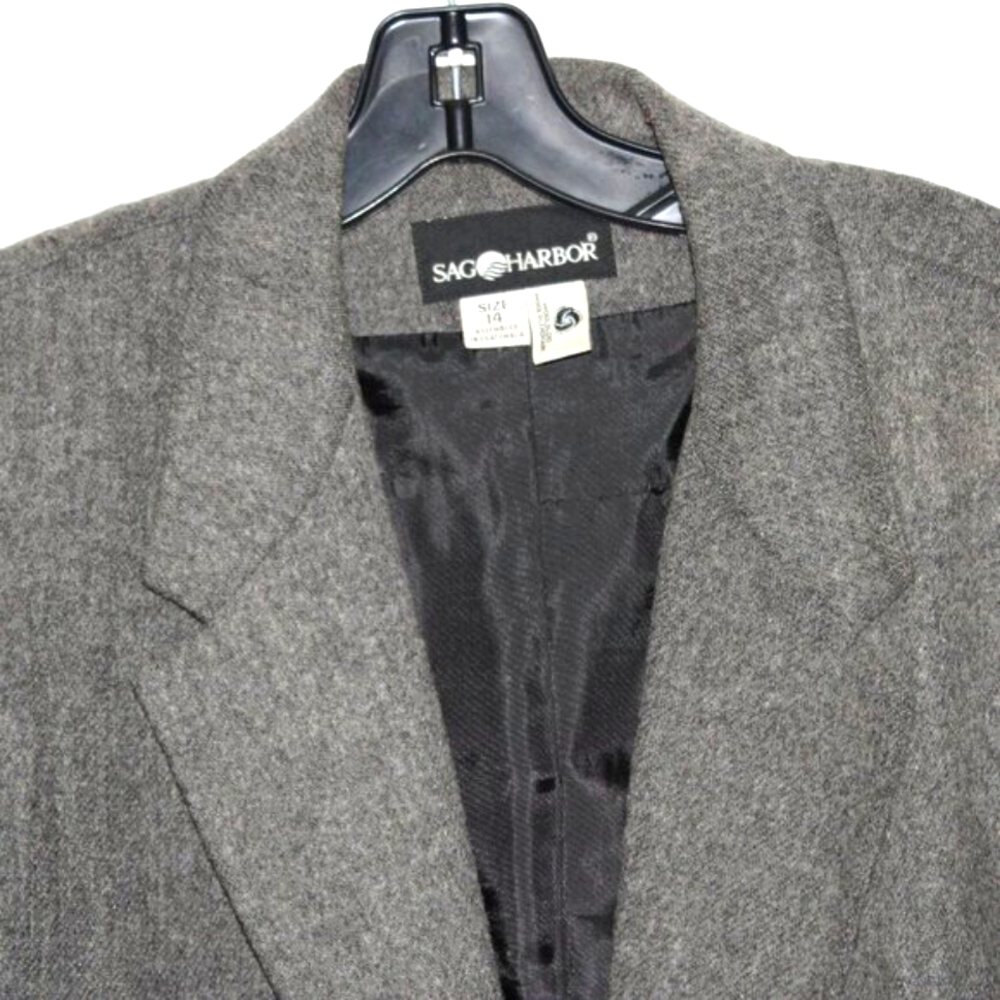 Sag Harbor Wool Blend Blazer - Size 14 Gray Classic Single-Button